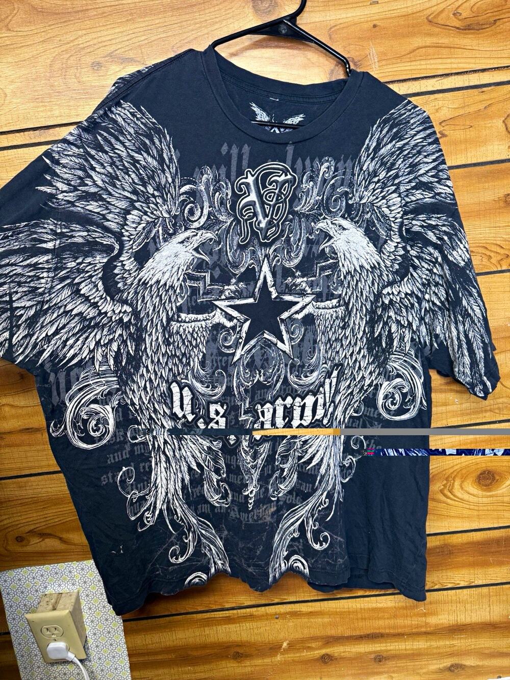 Y2K Apprime U.S. Army Double-Sided Black Grunge T-Shirt Men’s XXL